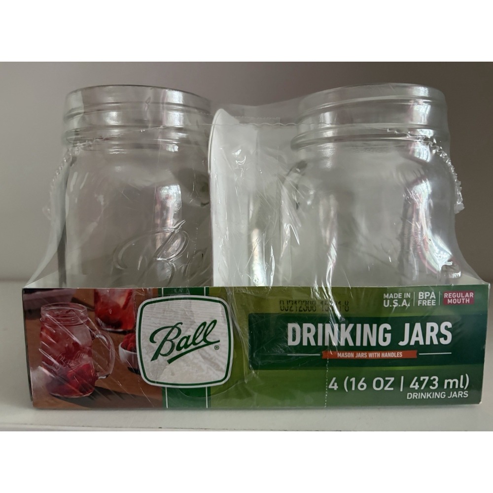 NEW 4-Pack Ball Drinking Mason Jars With Handles Set Clear Mugs 16 oz